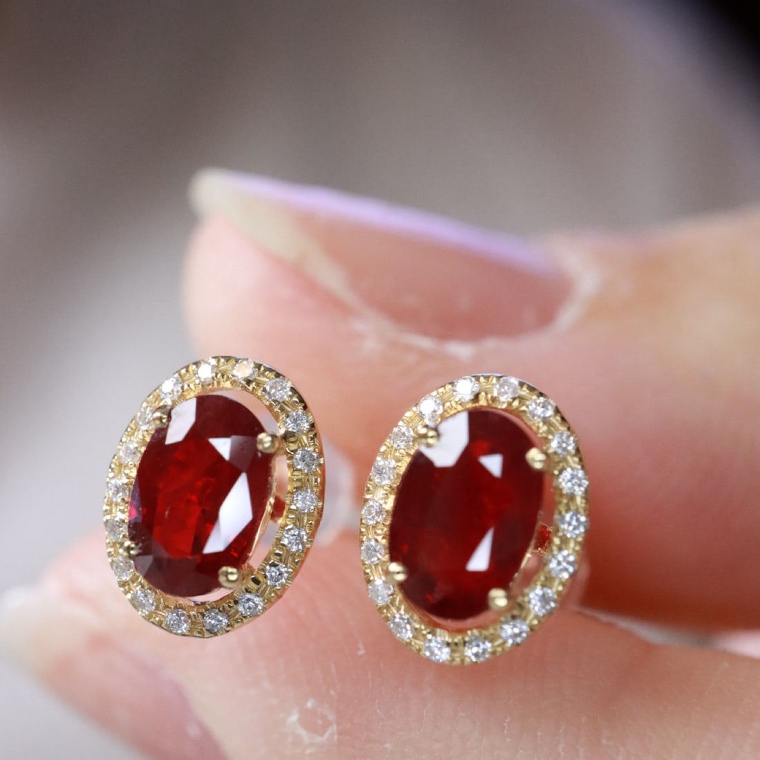 14k Gold 1.29 Ctw Natural Ruby & Diamond Earrings - 4