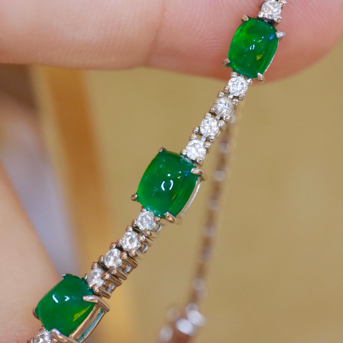 14k Gold 4.53 Ctw Vivid Green Natural Emerald & Diamond Bracelet - 4