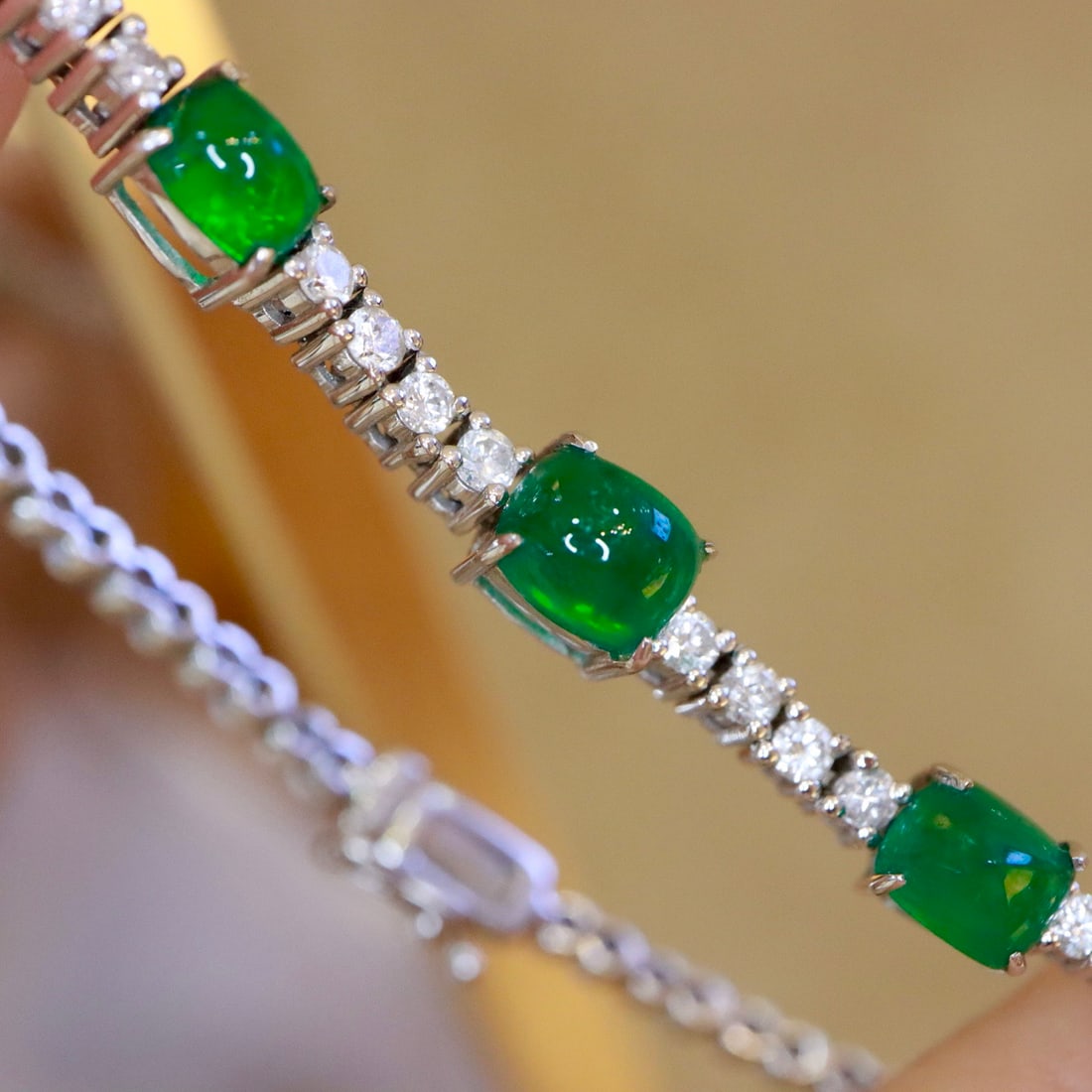 14k Gold 4.53 Ctw Vivid Green Natural Emerald & Diamond Bracelet - 6
