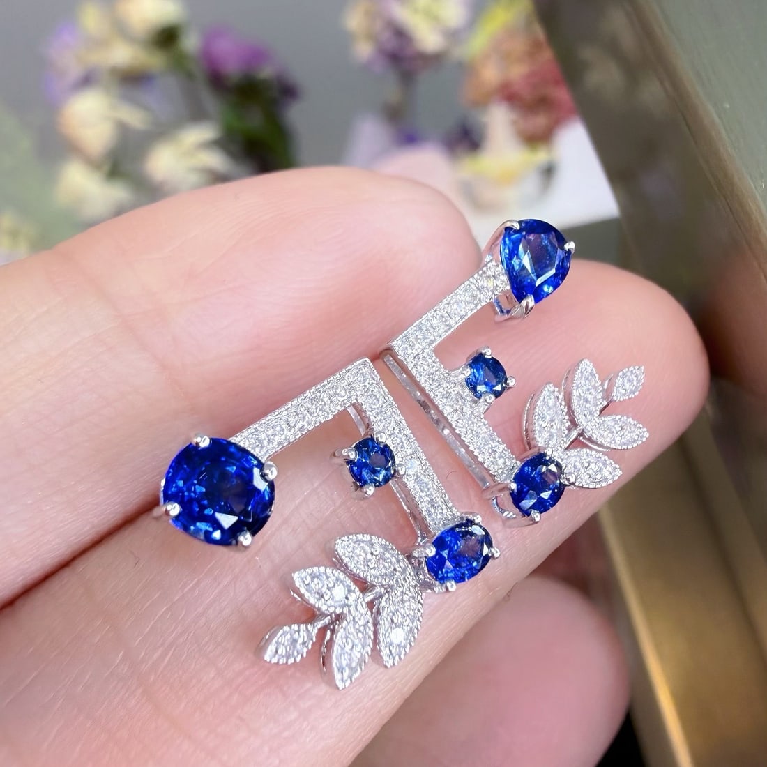 14k Gold 1.1 Ct Natural Sapphire & Diamond Earrings - 3