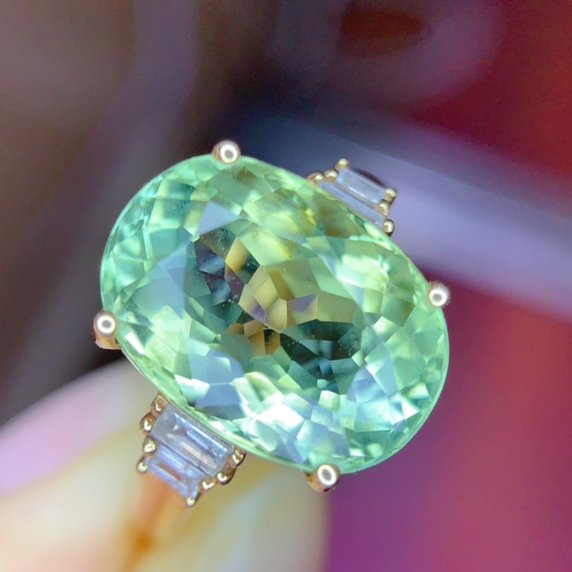 14k Gold 7.01 Ct Natural Tourmaline & Diamond Ring - 2