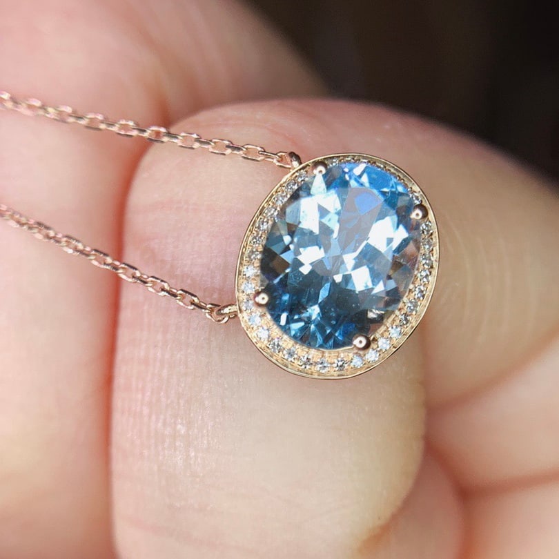 14k Gold 2.0 Ct Natural Aquamarine & Diamond Necklace - 5