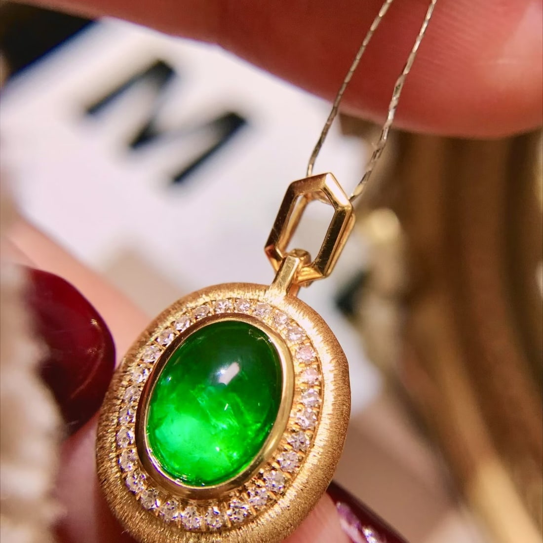 14k Gold 2.44 Ctw Vivid Green Natural Emerald & Diamond Pendant( Without Chain ) - 2