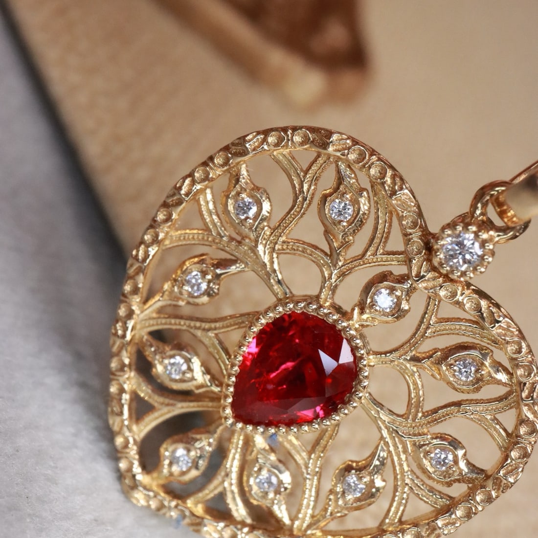 14k Gold 0.58 Ctw Natural Ruby & Diamond Pendant( Without Chain ) - 2