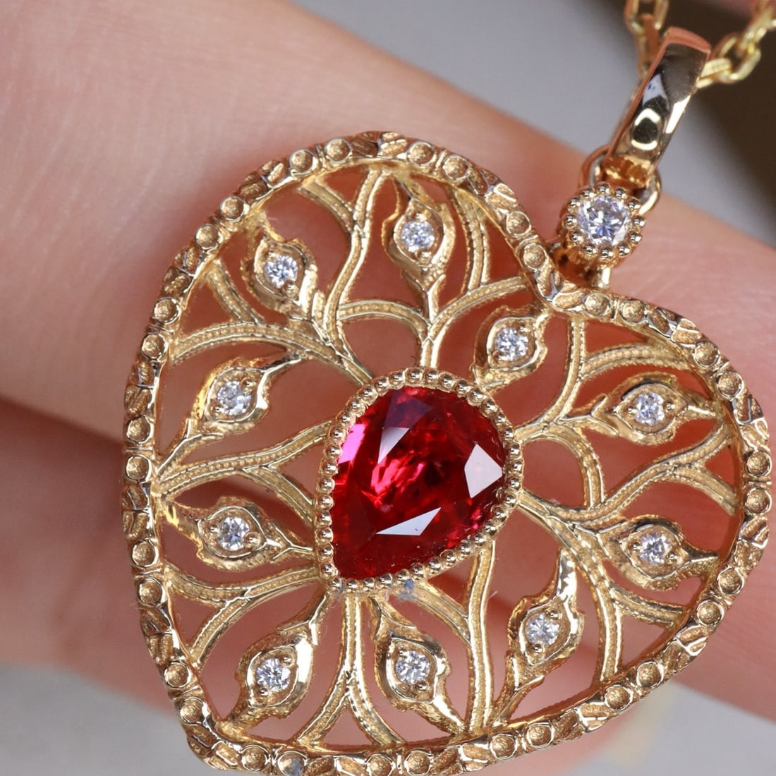 14k Gold 0.58 Ctw Natural Ruby & Diamond Pendant( Without Chain ) - 3