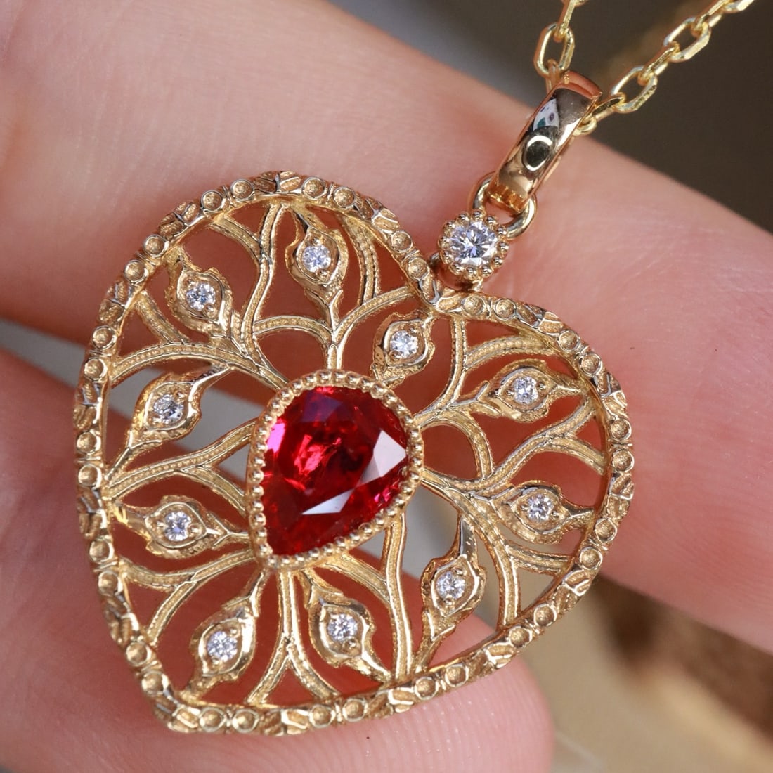 14k Gold 0.58 Ctw Natural Ruby & Diamond Pendant( Without Chain ) - 5