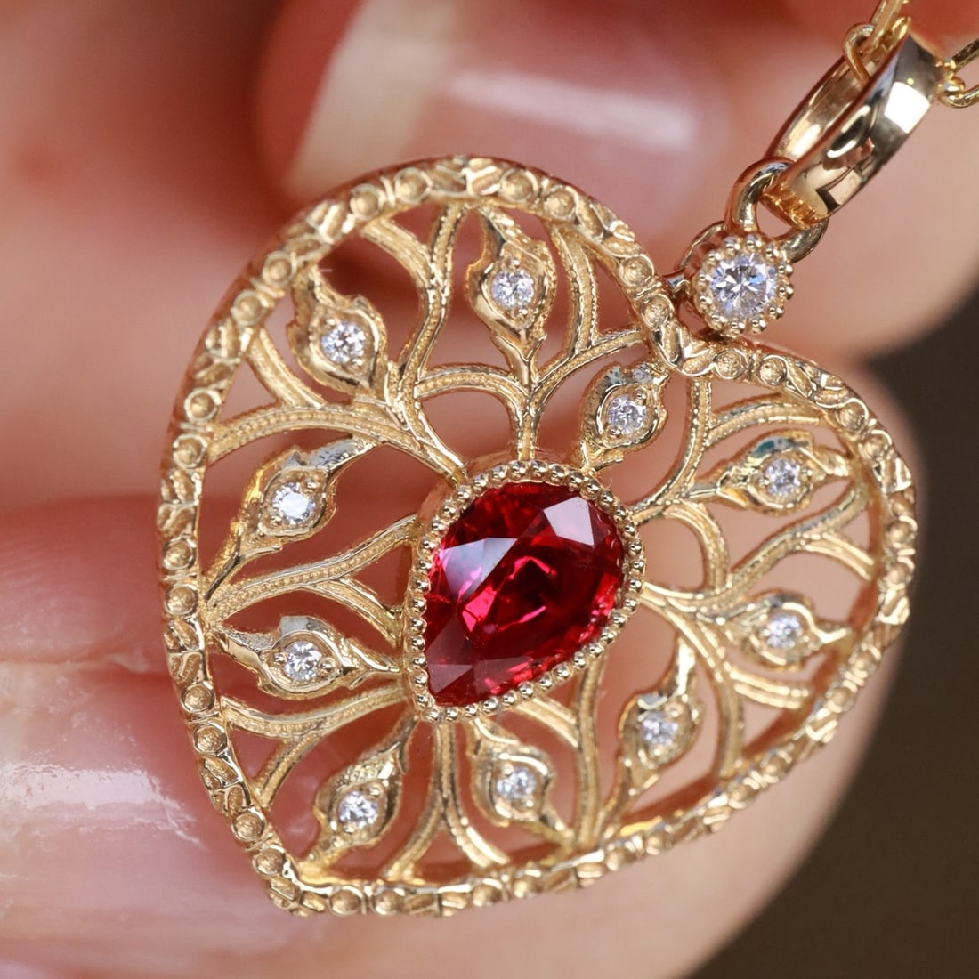 14k Gold 0.58 Ctw Natural Ruby & Diamond Pendant( Without Chain ) - 6