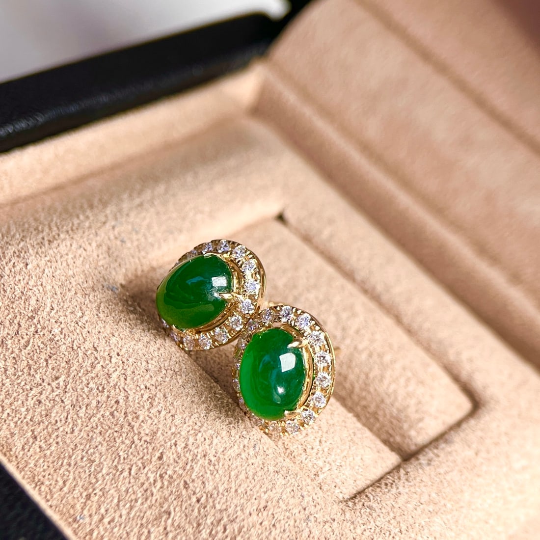 14k Gold 3.15 Ctw Vivid Green Natural Emerald & Diamond Earrings - 2