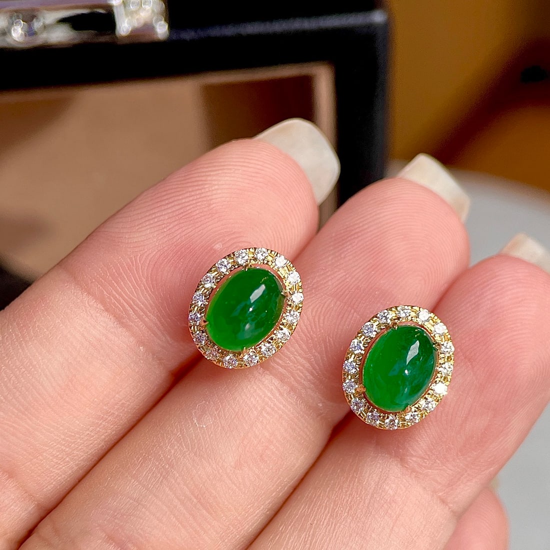 14k Gold 3.15 Ctw Vivid Green Natural Emerald & Diamond Earrings - 3