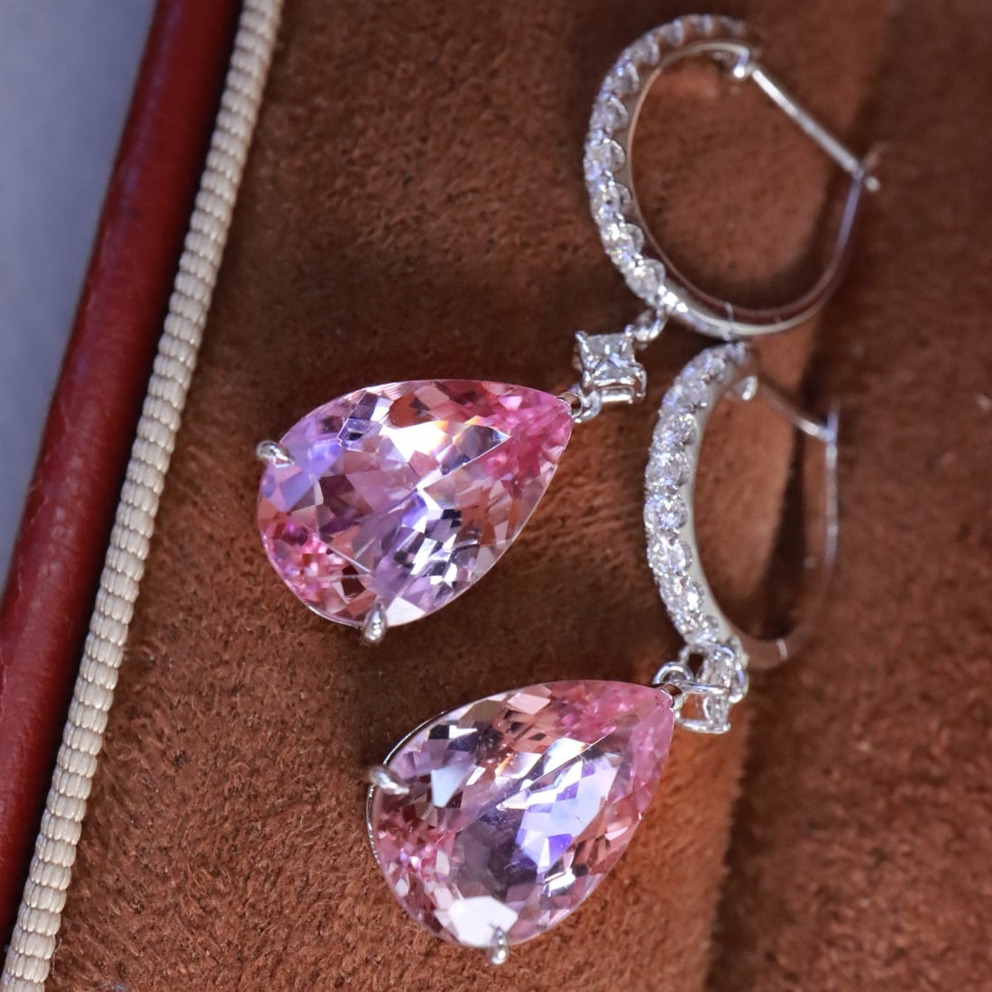 14k Gold 5.59 Ctw Natural Morganite & Diamond Earrings - 4