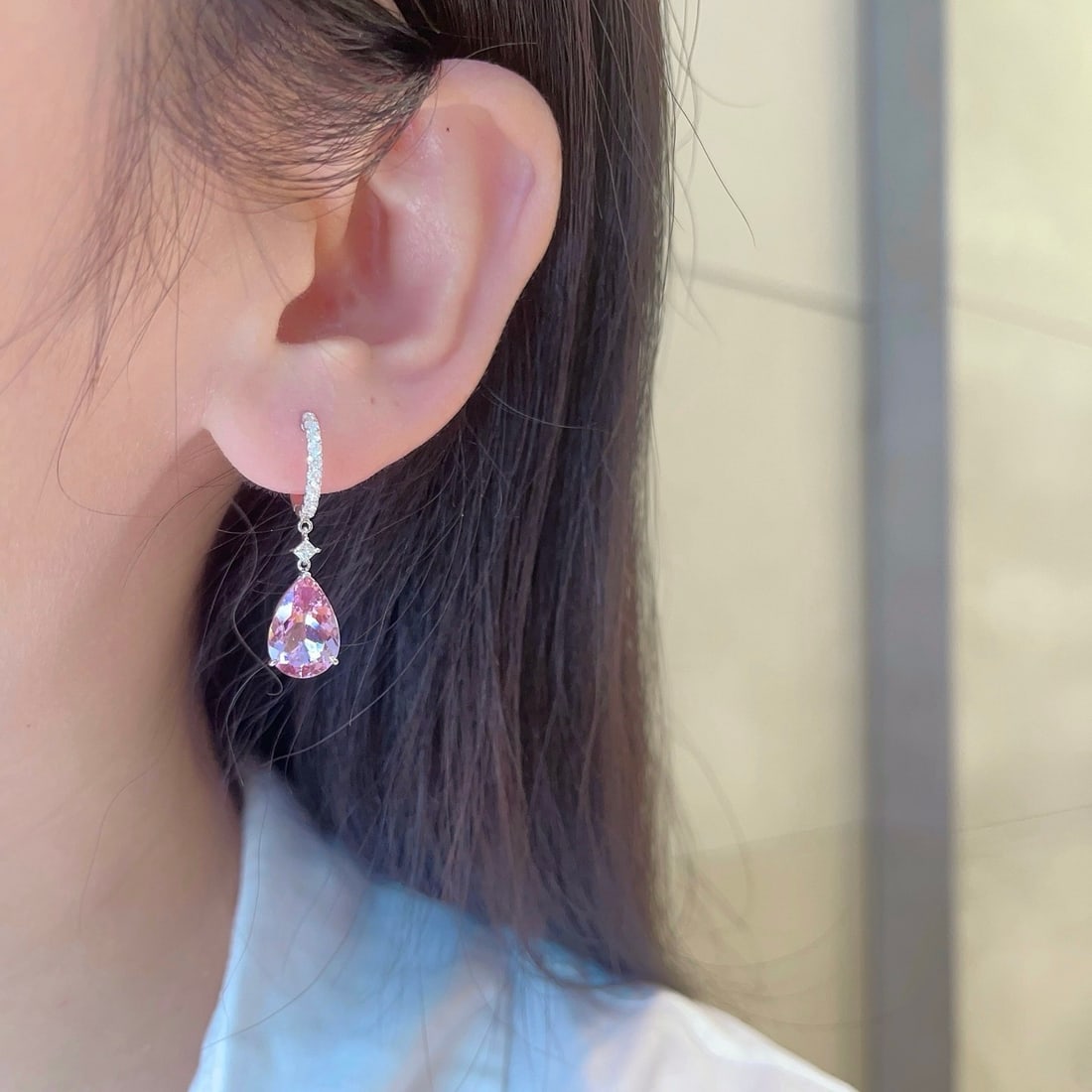 14k Gold 5.59 Ctw Natural Morganite & Diamond Earrings - 5