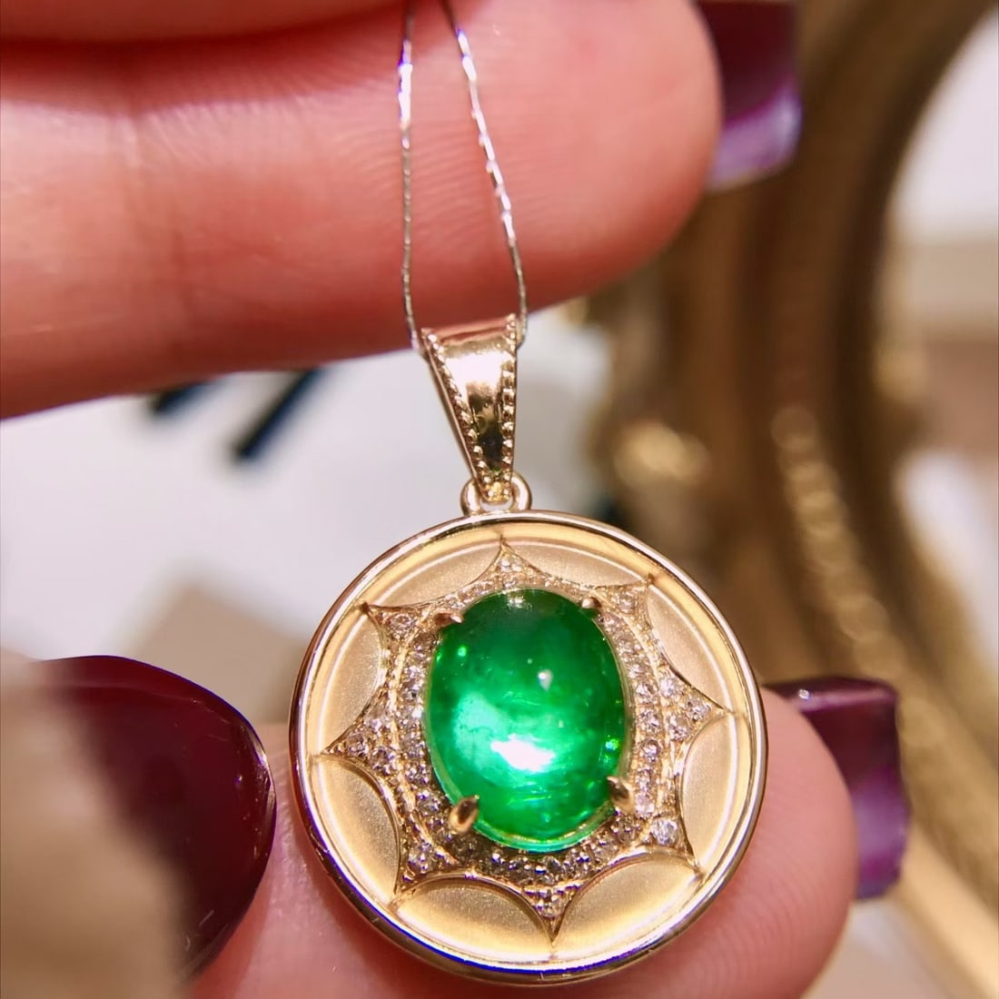 14k Gold 2.32 Ctw Natural Emerald & Diamond Pendant( Without Chain ) - 2