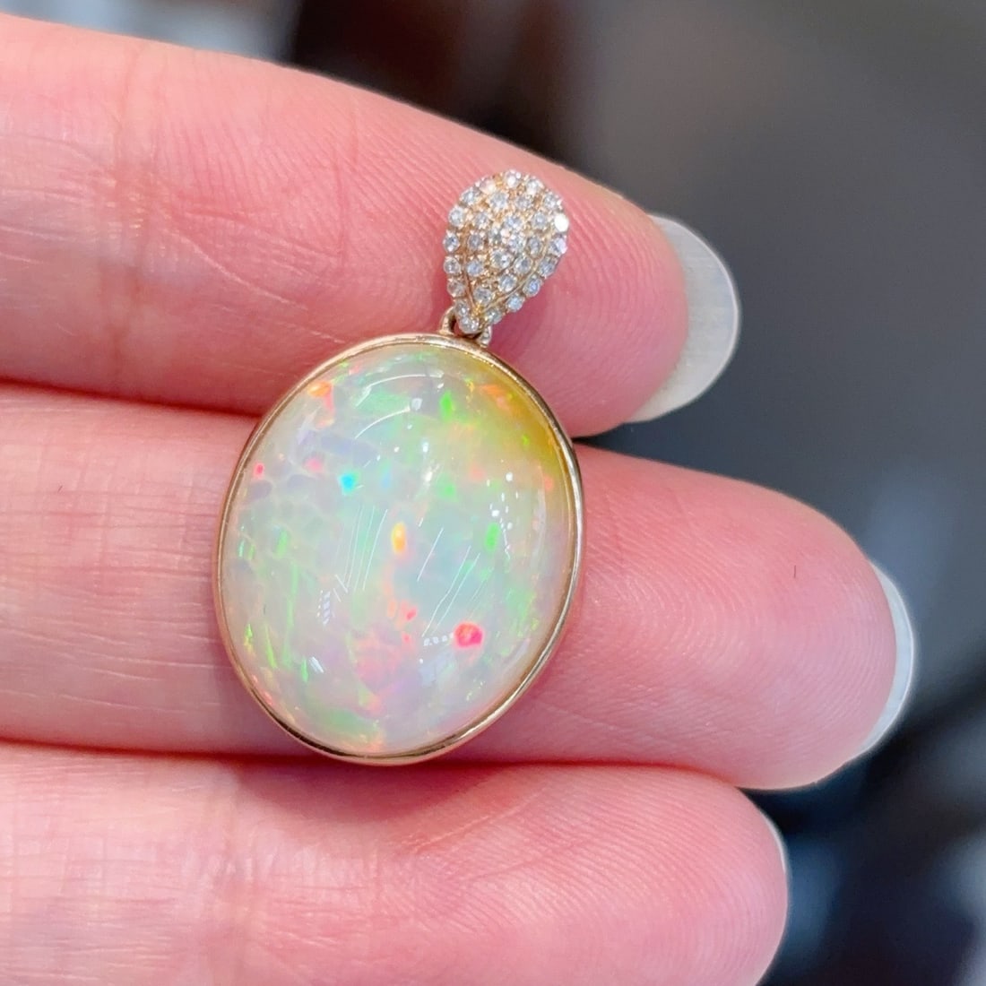 14k Gold 8.18 Ctw Natural Opal & Diamond Pendant( Without Chain ) - 3