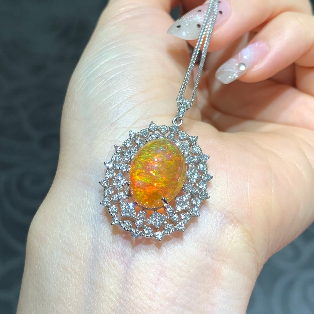 14k Gold 9.71 Ctw Natural Opal & Diamond Pendant( Without Chain ) - 4