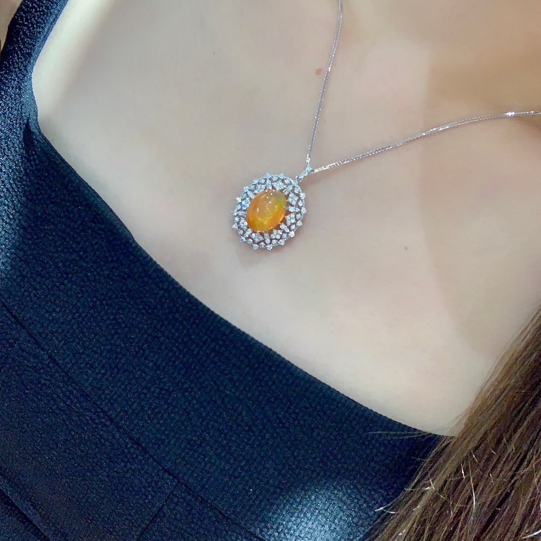 14k Gold 9.71 Ctw Natural Opal & Diamond Pendant( Without Chain ) - 6