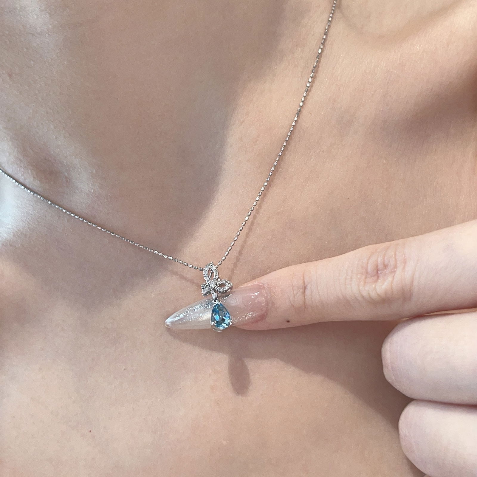 14k Gold 0.40 Ct Natural Aquamarine & Diamond Pendant( Without Chain ) - 5