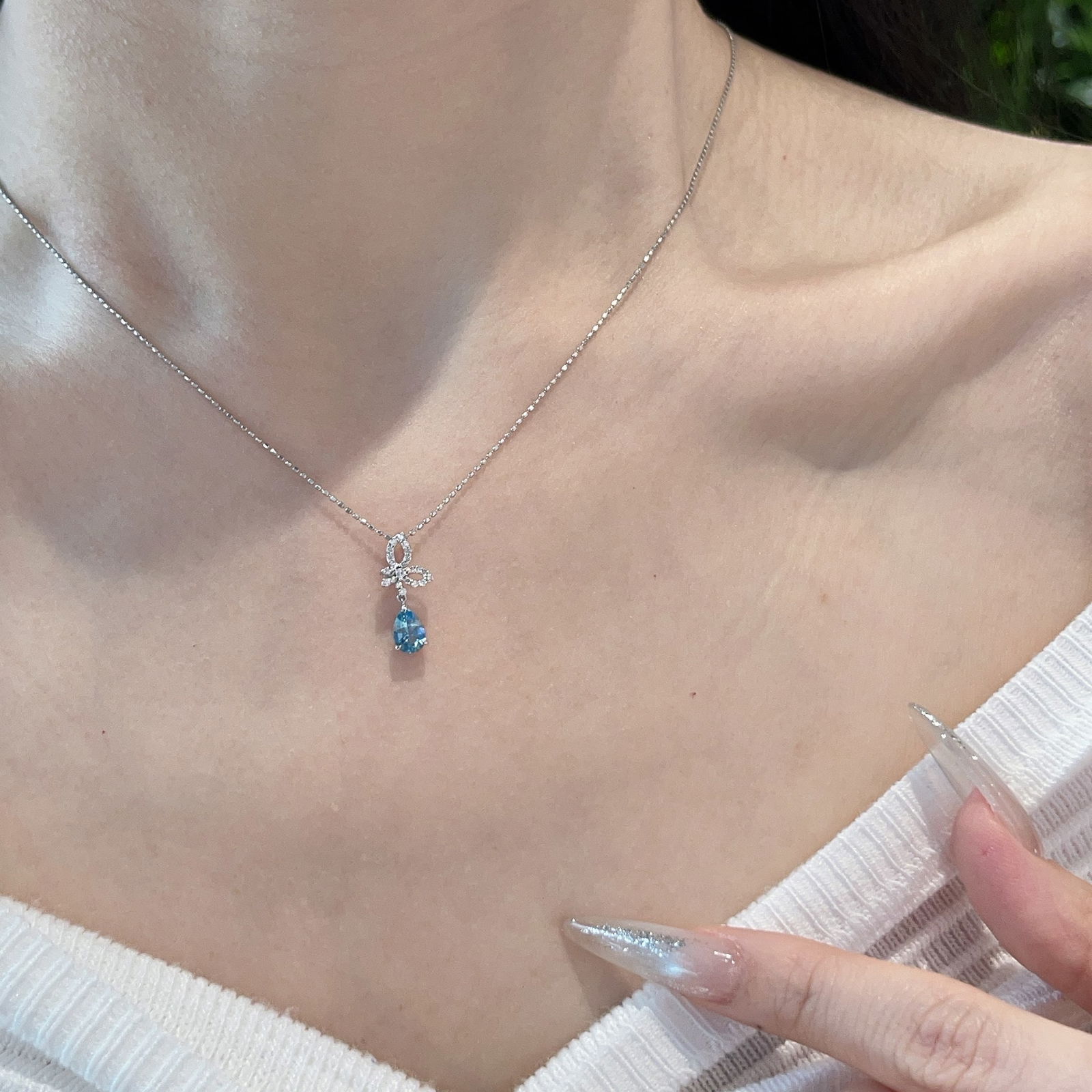 14k Gold 0.40 Ct Natural Aquamarine & Diamond Pendant( Without Chain ) - 6