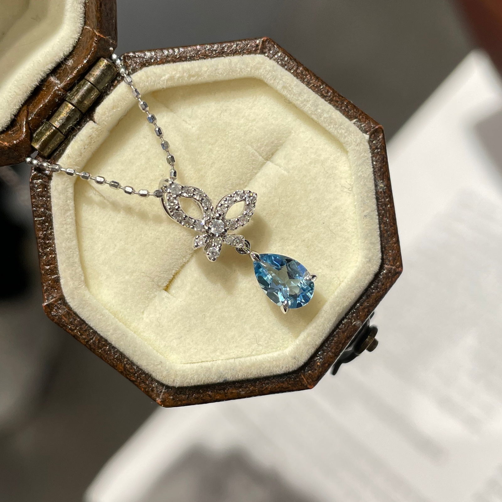 14k Gold 0.40 Ct Natural Aquamarine & Diamond Pendant( Without Chain ) - 7