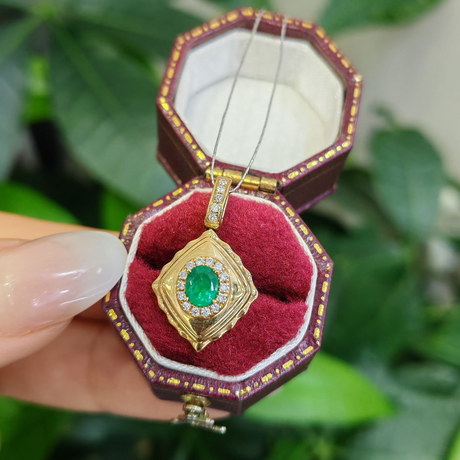 14k Gold 0.3 Ct Natural Emerald & Diamond Pendant( Without Chain ) - 3