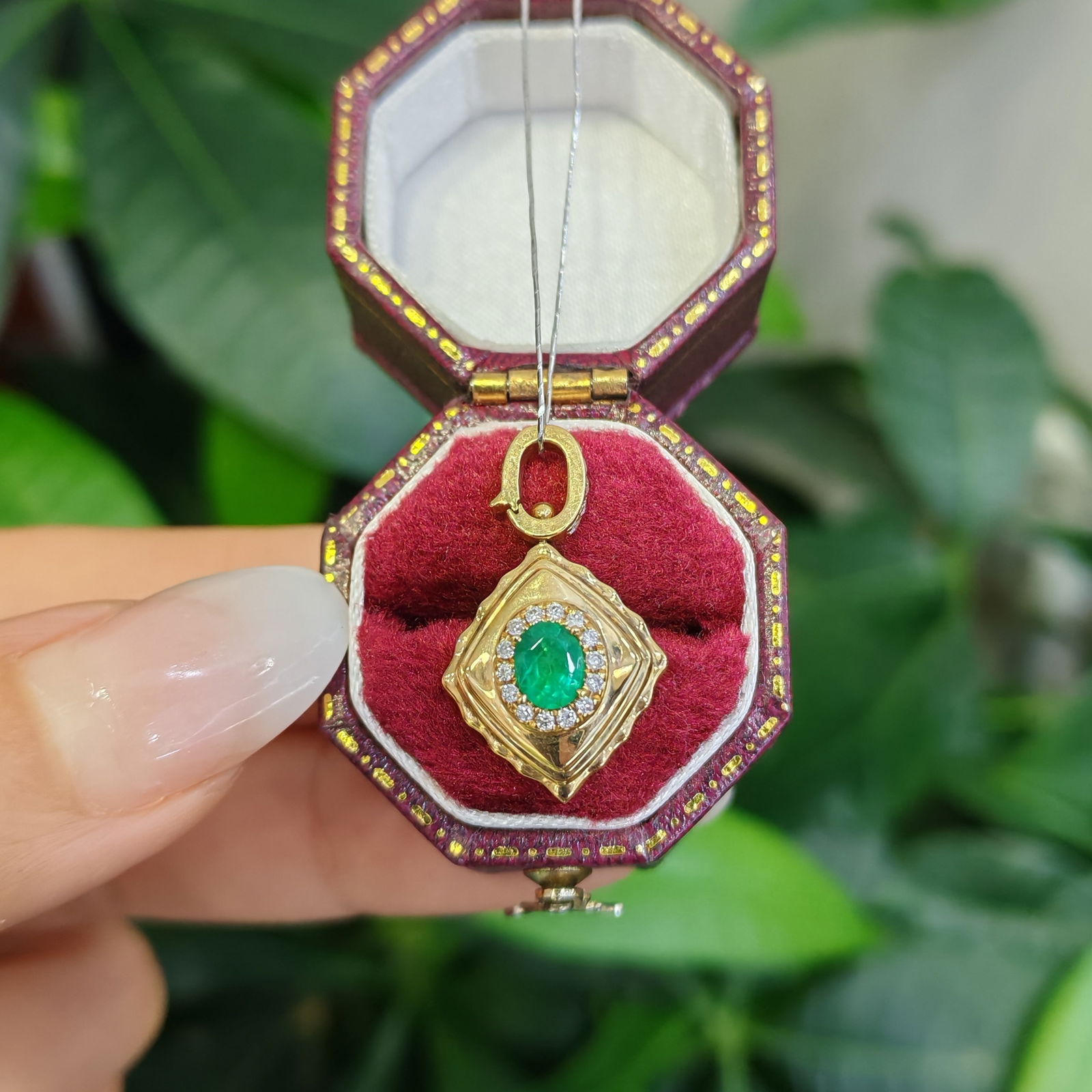 14k Gold 0.3 Ct Natural Emerald & Diamond Pendant( Without Chain ) - 4