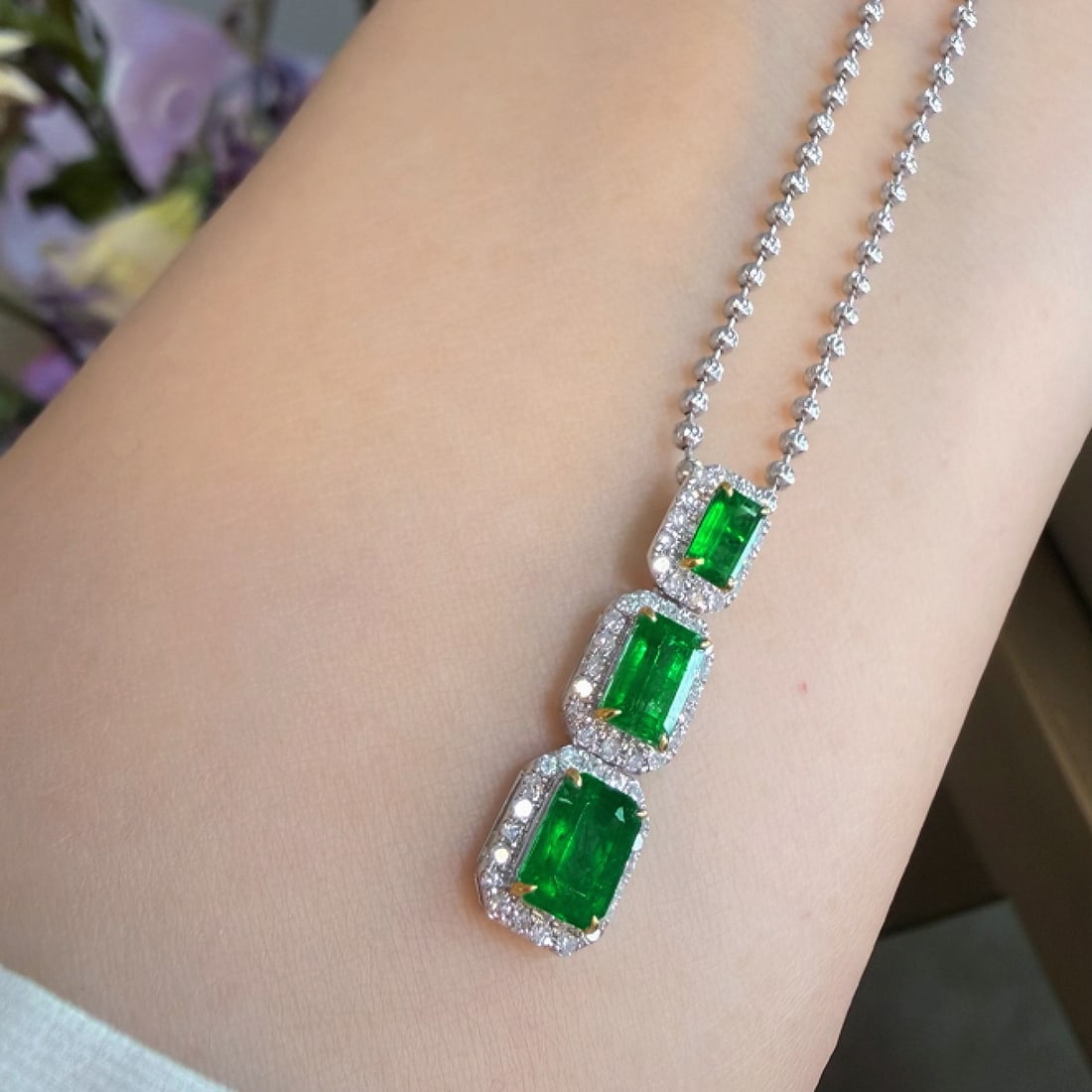 14k Gold 1.15 Ct Vivid Green Natural Emerald & Diamond Pendant( Without Chain ) - 5