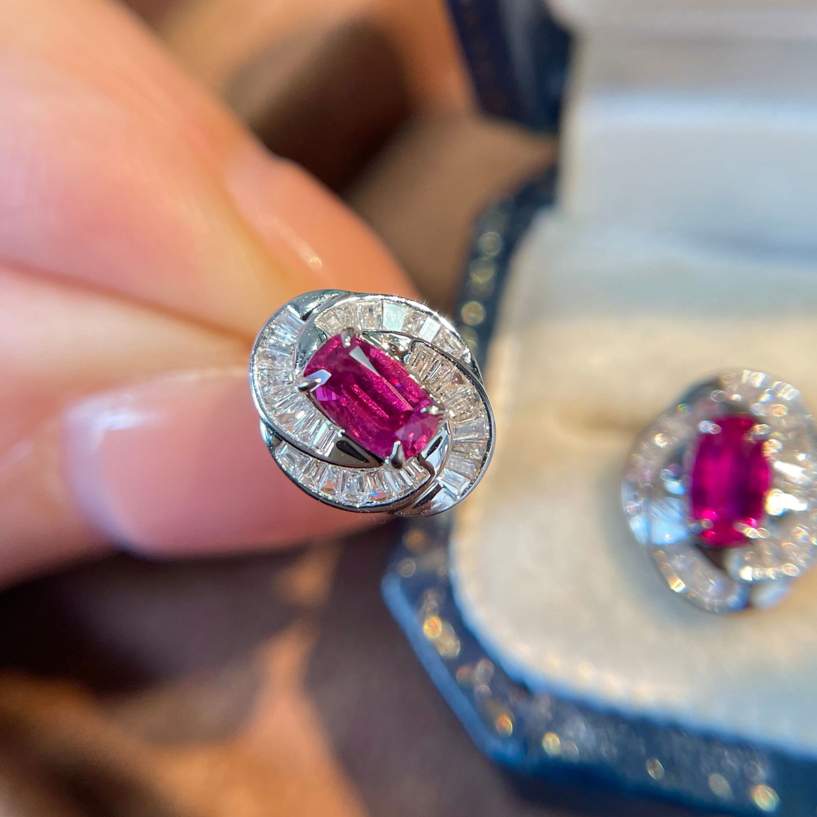 14k Gold 0.56 Ct Natural Ruby & Diamond Earrings - 2