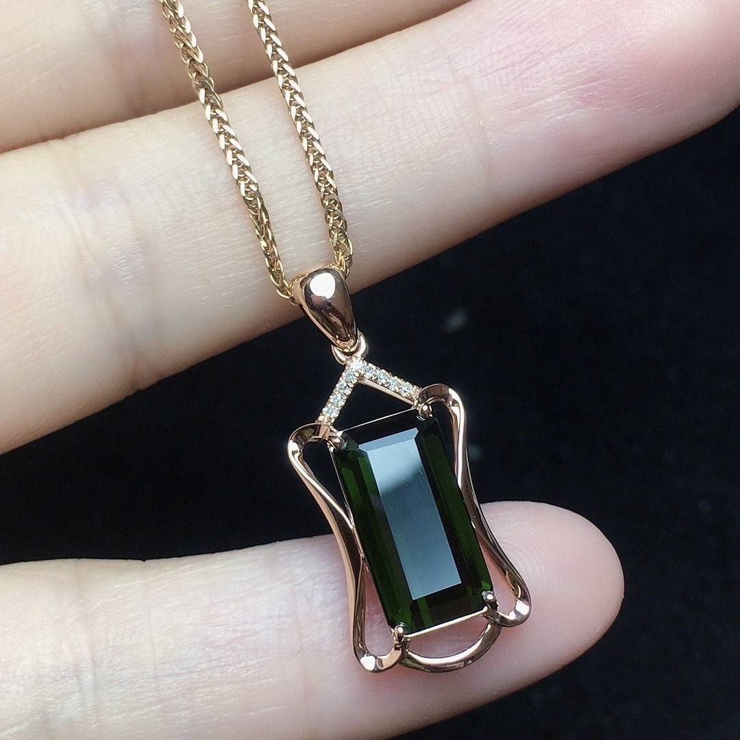 14k Gold 2.88 Ct Natural Tourmaline & Diamond Pendant( Without Chain ) - 2