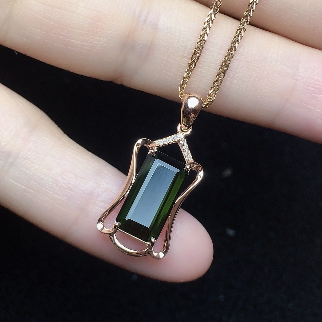 14k Gold 2.88 Ct Natural Tourmaline & Diamond Pendant( Without Chain ) - 3