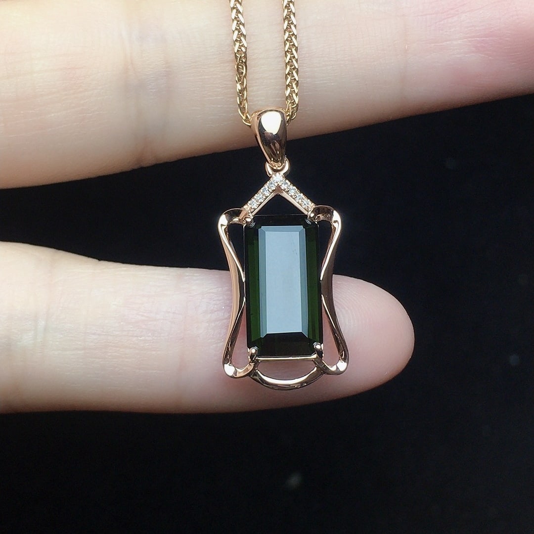 14k Gold 2.88 Ct Natural Tourmaline & Diamond Pendant( Without Chain ) - 4