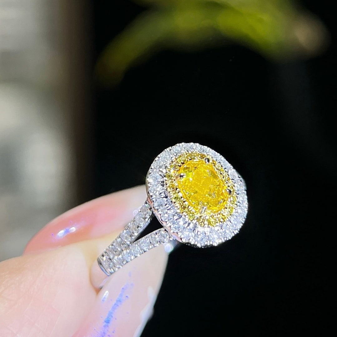 14k Gold 1.43 Ctw Natural Yellow Diamond & Diamond Ring - 3