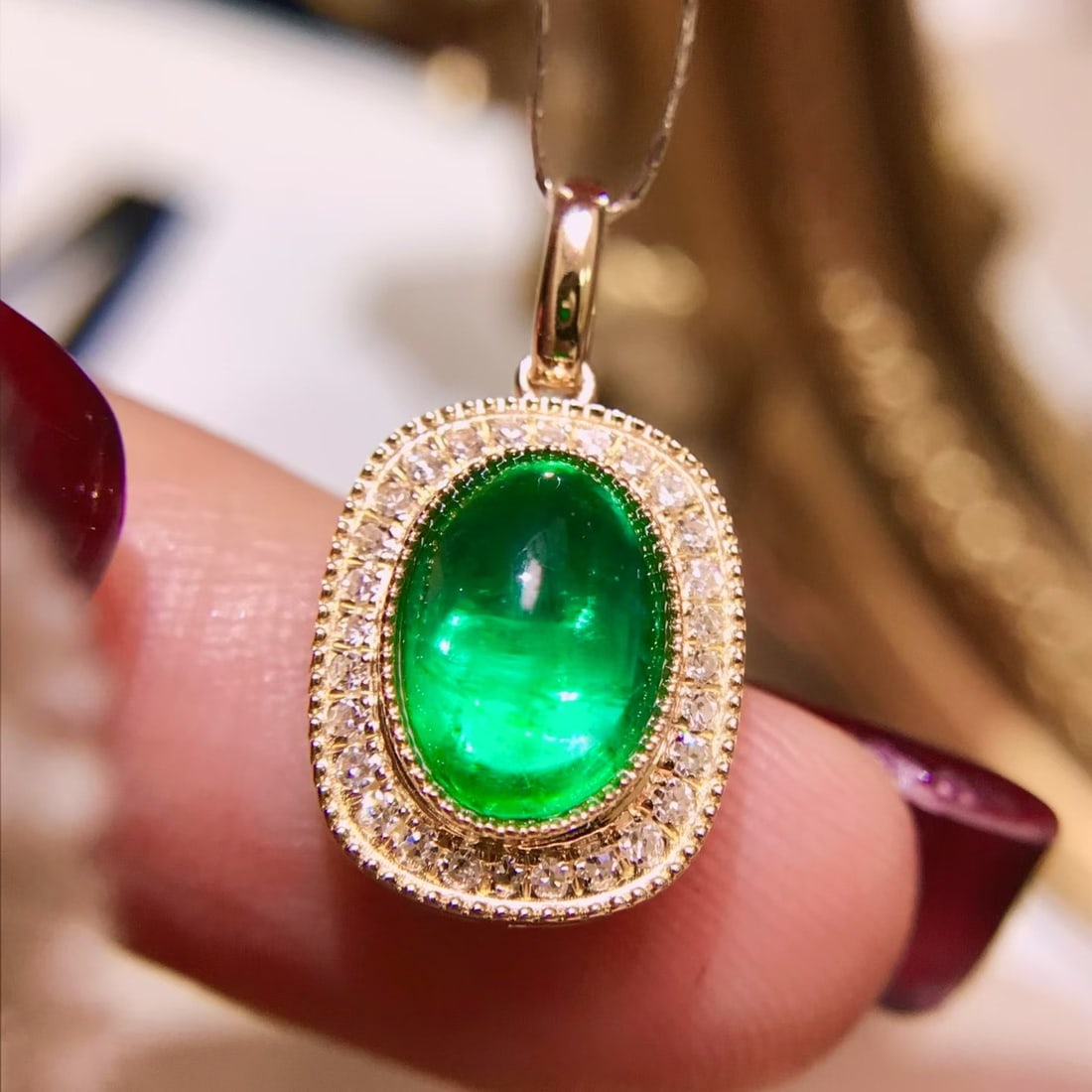 14k Gold 1.92 Ctw Vivid Green Natural Emerald & Diamond Pendant( Without Chain ) - 2
