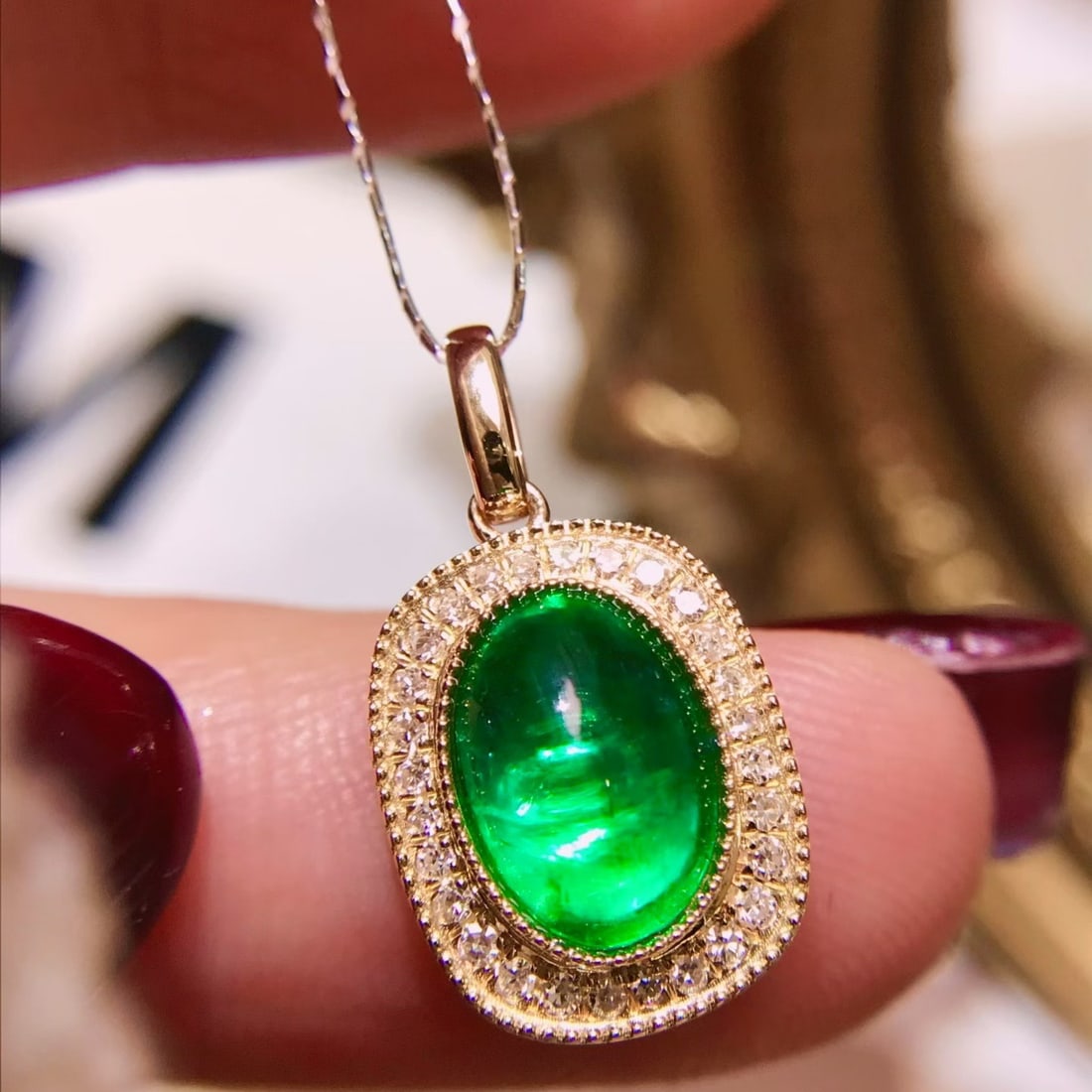 14k Gold 1.92 Ctw Vivid Green Natural Emerald & Diamond Pendant( Without Chain ) - 4