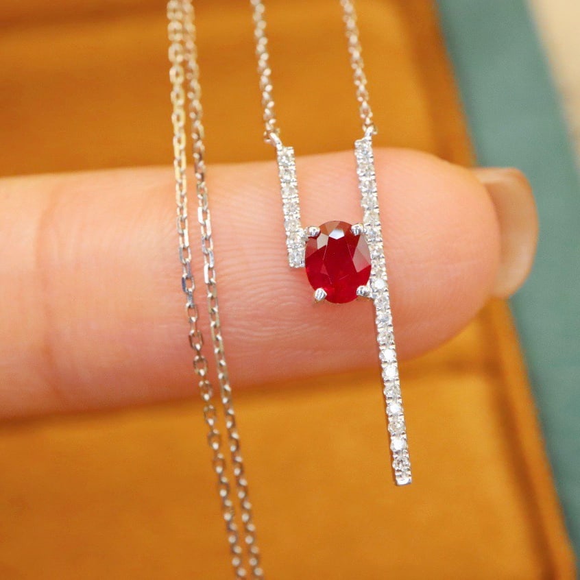 14k Gold 0.44 Ctw Natural Ruby & Diamond Necklace - 3