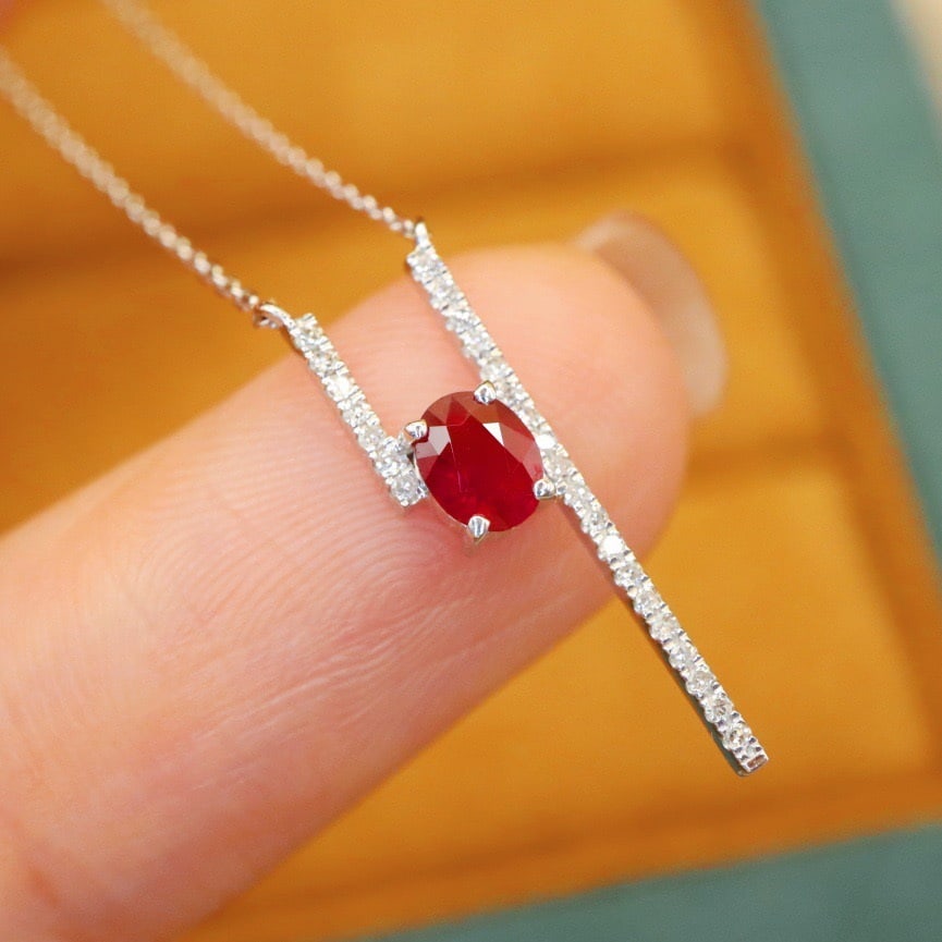 14k Gold 0.44 Ctw Natural Ruby & Diamond Necklace - 4