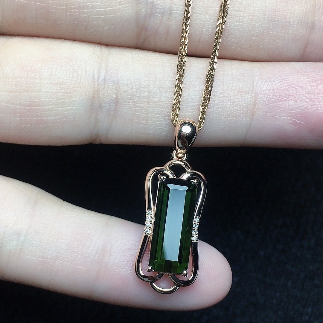 14k Gold 3.18 Ct Natural Tourmaline & Diamond Pendant( Without Chain ) - 2