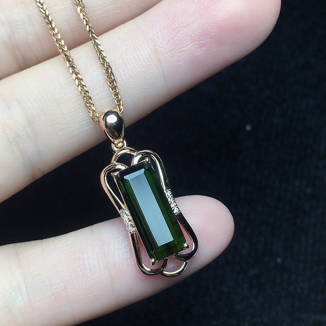 14k Gold 3.18 Ct Natural Tourmaline & Diamond Pendant( Without Chain ) - 3