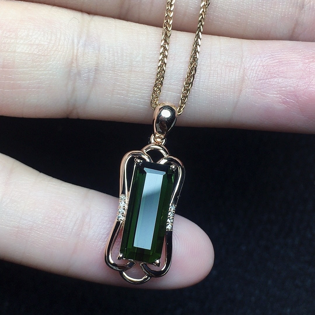 14k Gold 3.18 Ct Natural Tourmaline & Diamond Pendant( Without Chain ) - 4