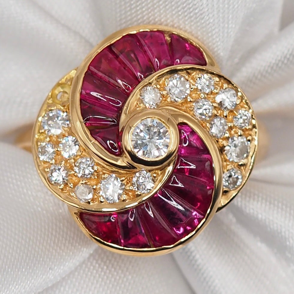 14k Gold 1.93 Ctw Natural Ruby & Diamond Ring: Ref:231118414 // gold content:14k gold // ring size:7. 25us // // main gemstone:ruby // shape:other // carat weight:1. 49ct // color:red // treatment:natural // // adjacent gemstone 2 : diamond //