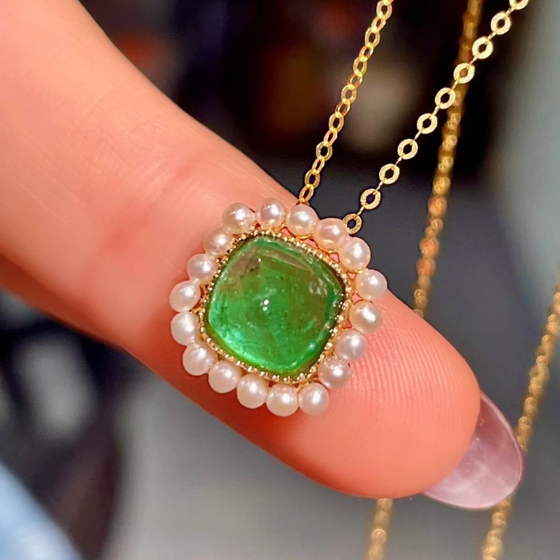 14k Gold 1.93 Ct Natural Emerald & Pearl Pendant( Without Chain ) - 3