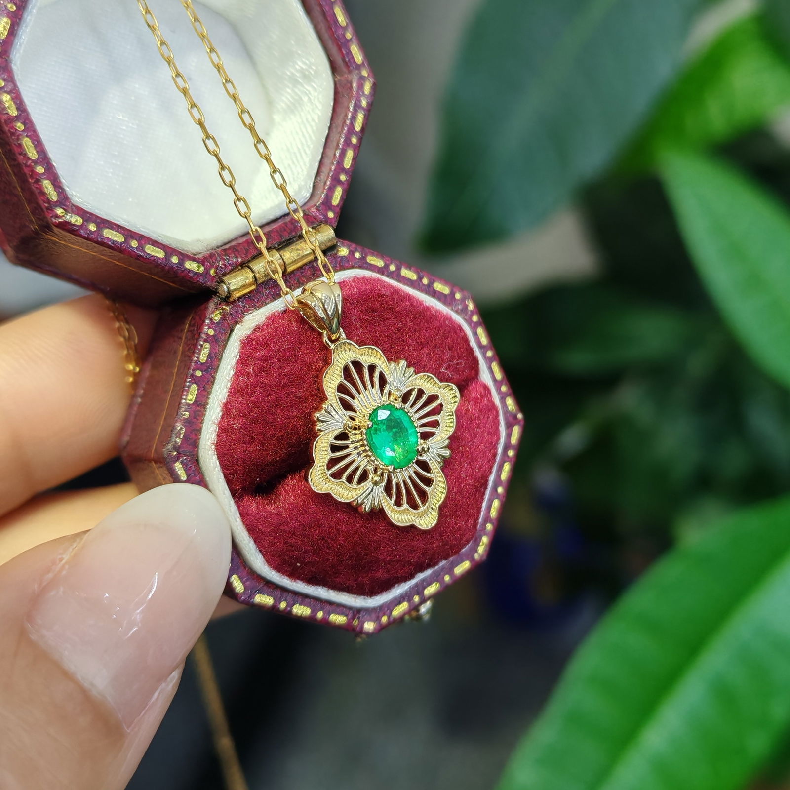 14k Gold 0.23 Ct Natural Emerald Pendant( Without Chain ) - 2