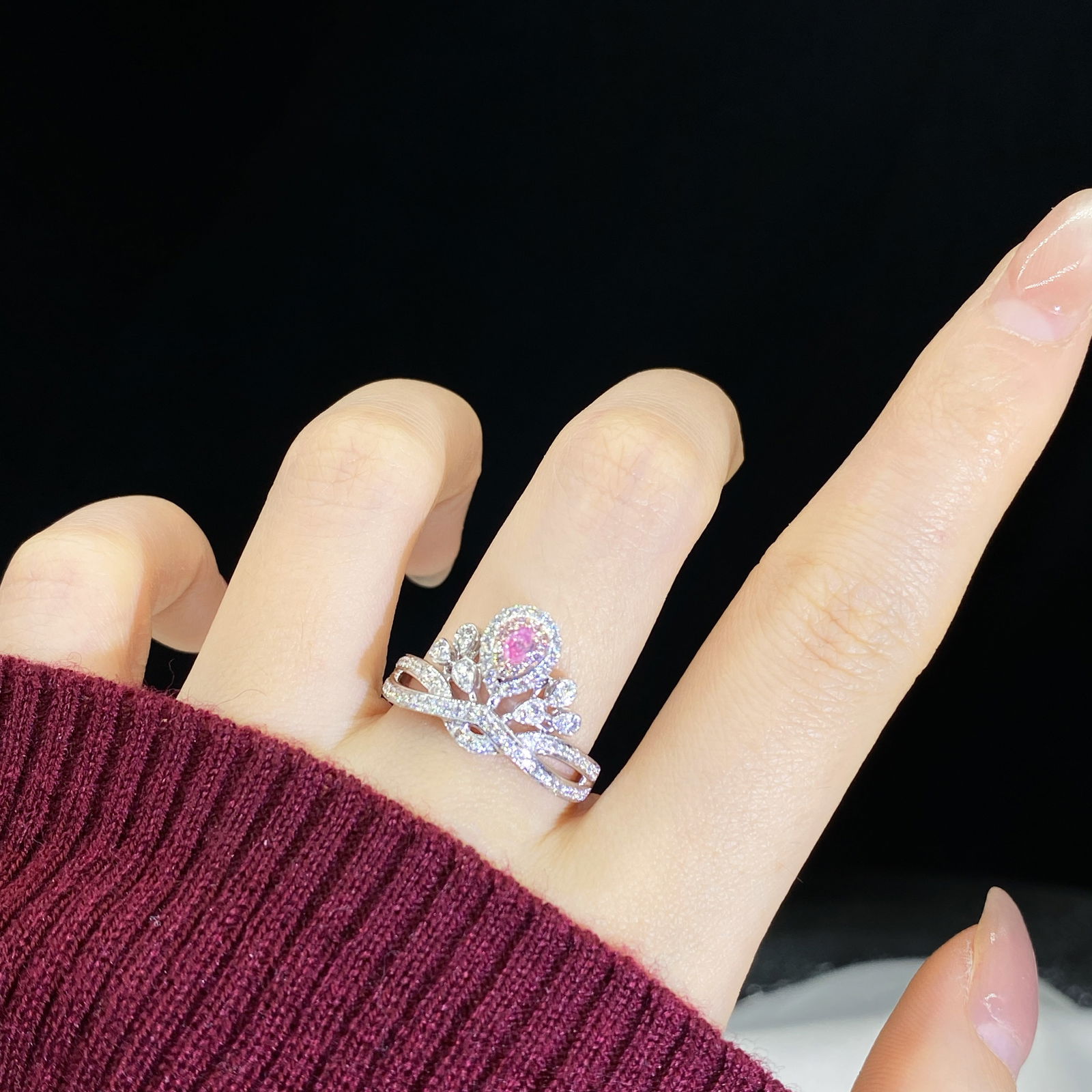 14k Gold 0.47 Ctw Natural Pink Diamond & Diamond Ring - 6