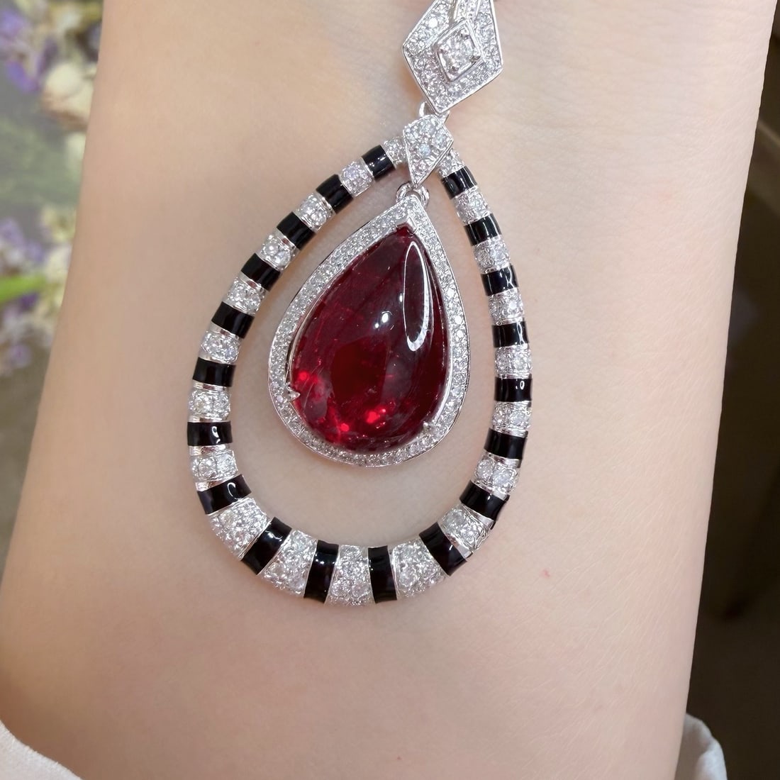 14k Gold 5.45 Ct Natural Tourmaline & Diamond Pendant( Without Chain ) - 2