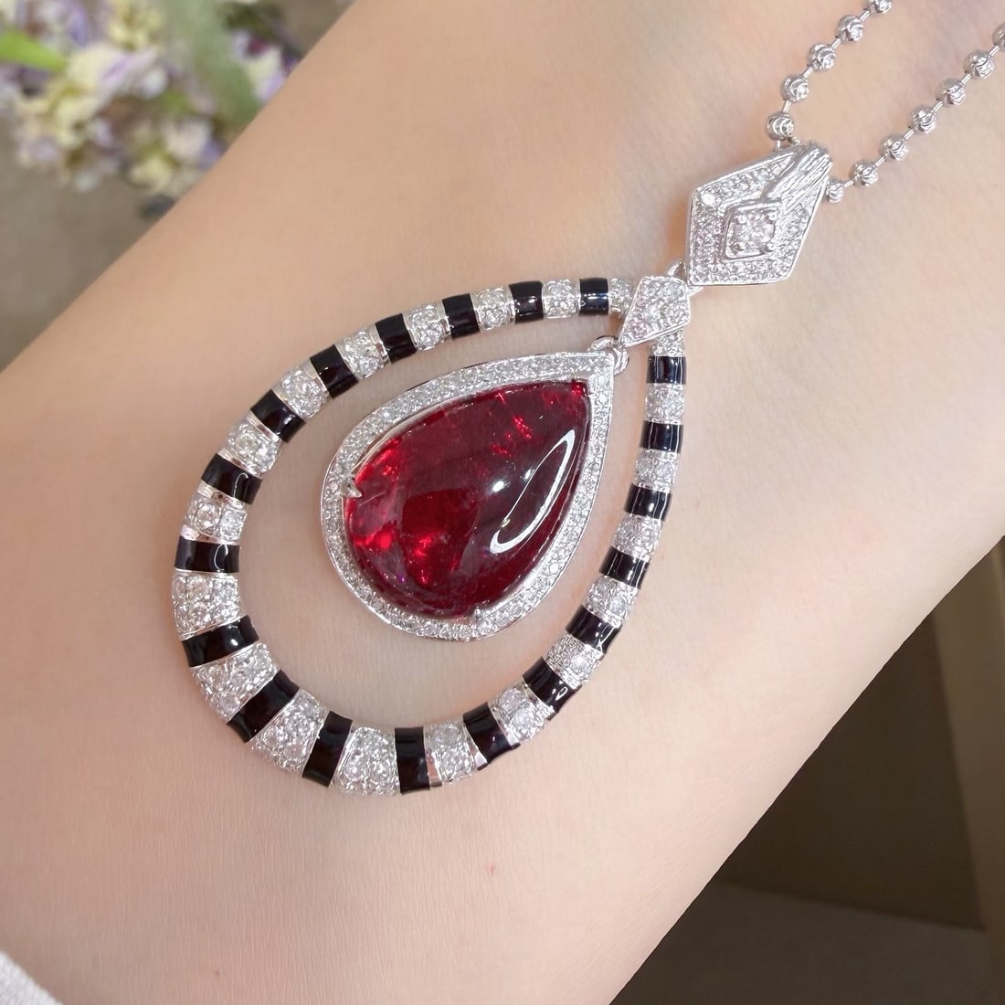 14k Gold 5.45 Ct Natural Tourmaline & Diamond Pendant( Without Chain ) - 3