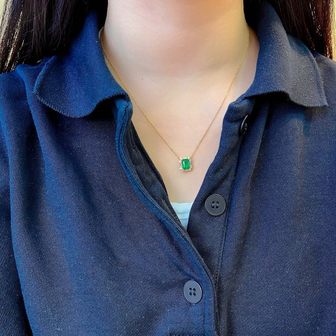 14k Gold 1.74 Ctw Natural Emerald & Diamond Necklace - 4