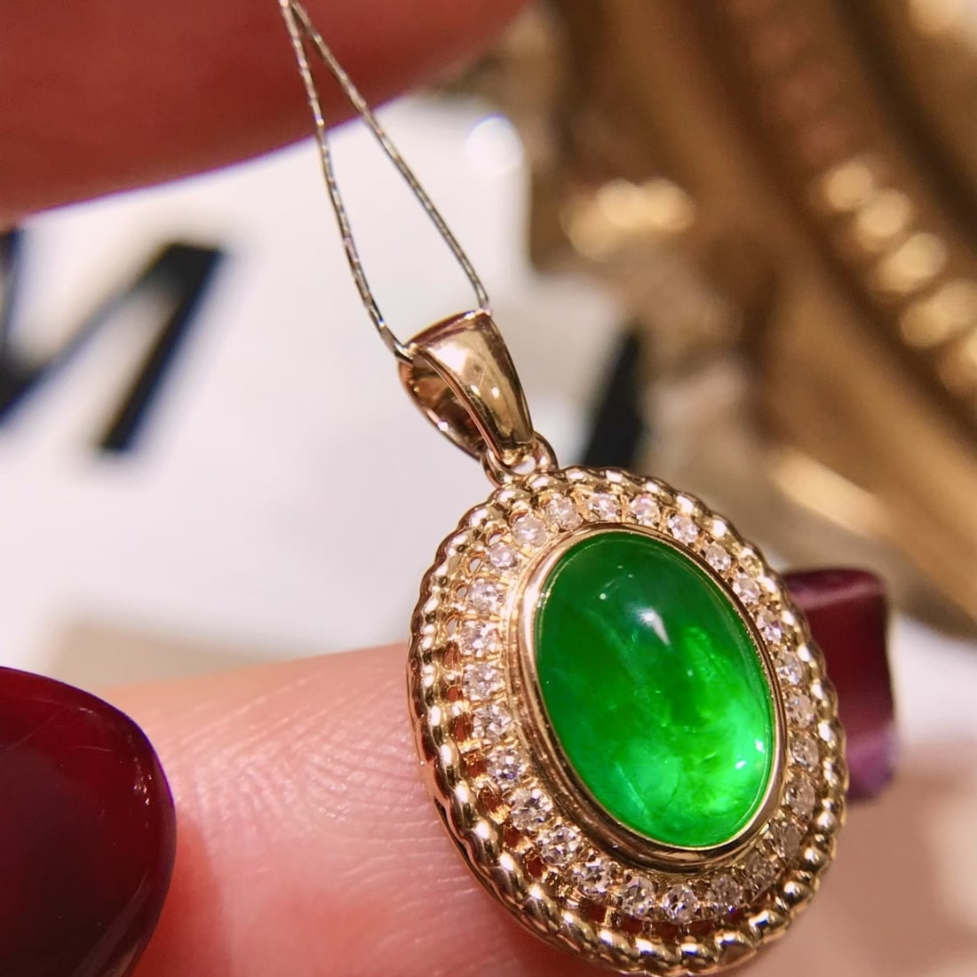 14k Gold 2.23 Ctw Vivid Green Natural Emerald & Diamond Pendant( Without Chain ) - 2