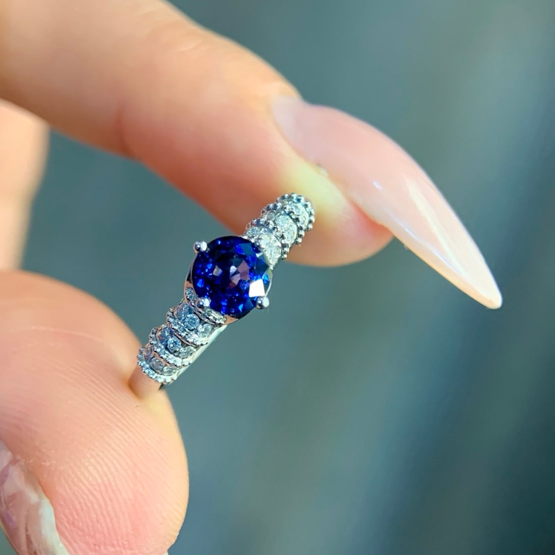 14k Gold 1.04 Ctw Natural Sapphire & Diamond Ring - 3