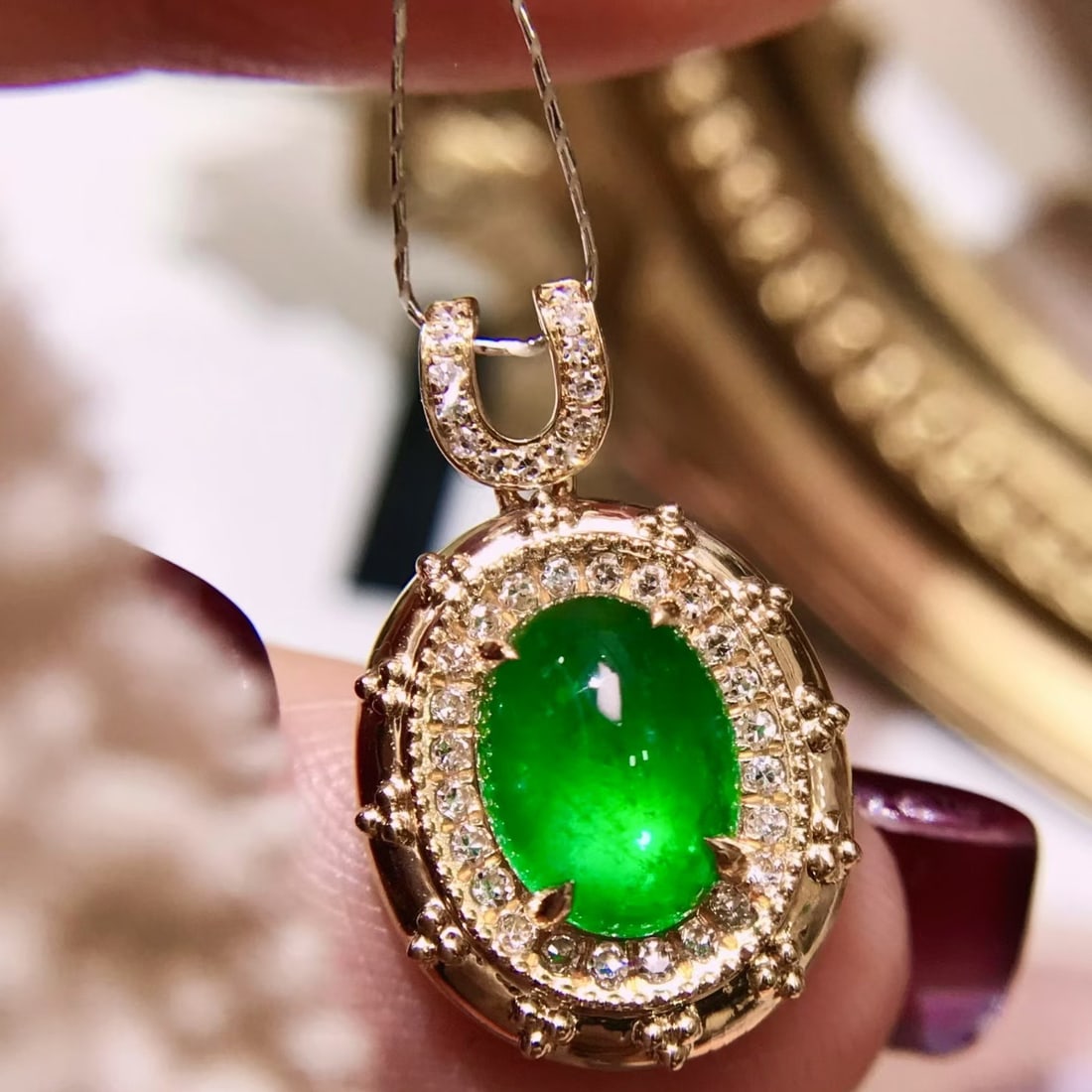 14k Gold 2.06 Ctw Vivid Green Natural Emerald & Diamond Pendant( Without Chain ) - 2