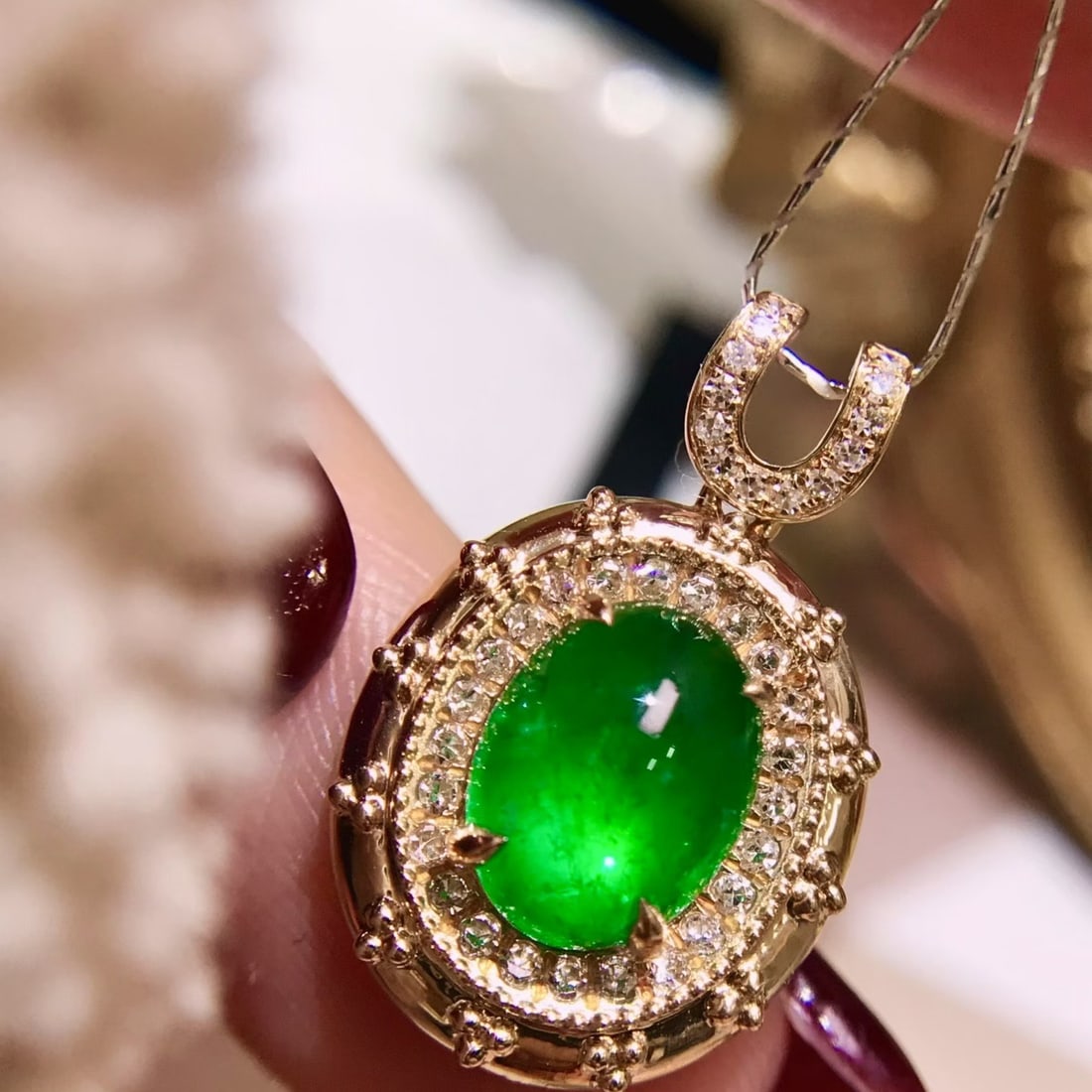 14k Gold 2.06 Ctw Vivid Green Natural Emerald & Diamond Pendant( Without Chain ) - 4
