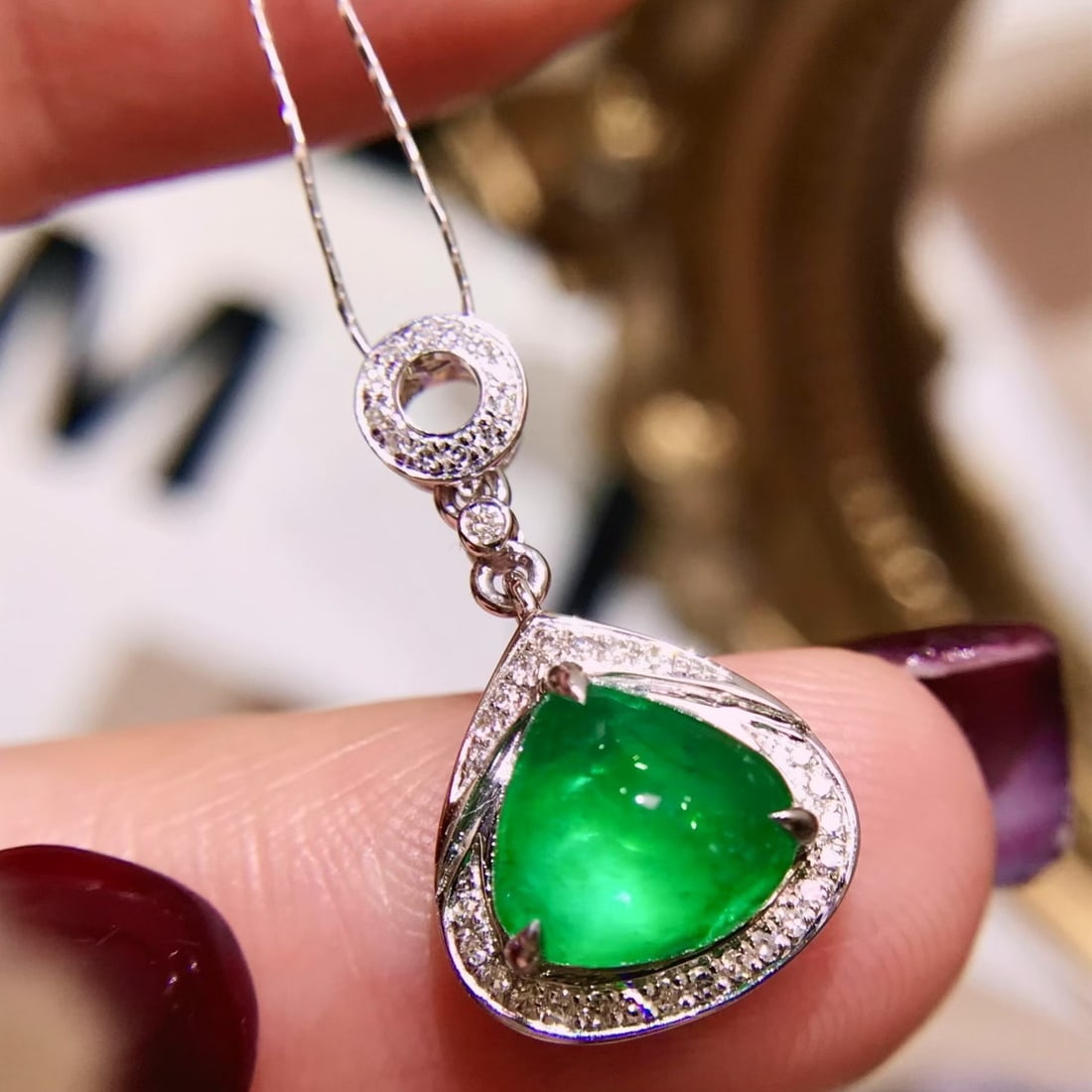 14k Gold 1.78 Ctw Natural Emerald & Diamond Pendant( Without Chain ) - 2