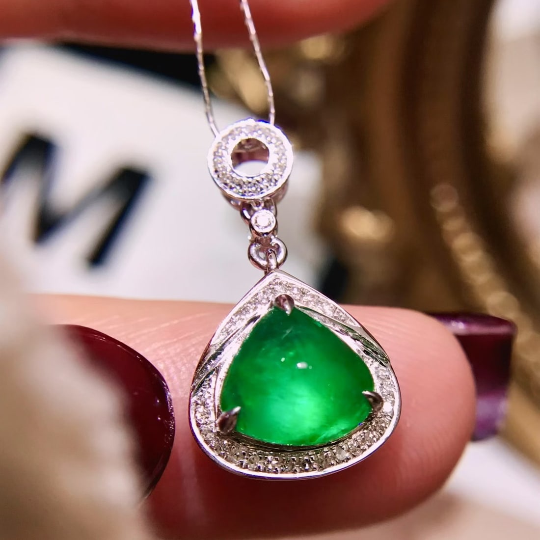 14k Gold 1.78 Ctw Natural Emerald & Diamond Pendant( Without Chain ) - 4
